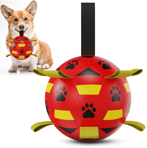 HETOO Hundeball Hundespielzeug Ball mit Griff für Hund Interaktives Schleppen von Krieg Wasser Hundebälle Spielzeug Geburtstagsgeschenk für Kleine/Mittel/Große Hunde (6 Zoll Rot Gelb)