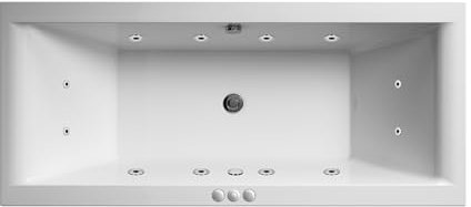 Balterley 1700 x 700mm Square Whirlpool Shower Bath with 12 Chrome Jets, Straight Double Ended Gloss White Soaking Shower Bath, Acrylic Baths for Bathrooms, Straight Square, Adjustable Leg Set (White)