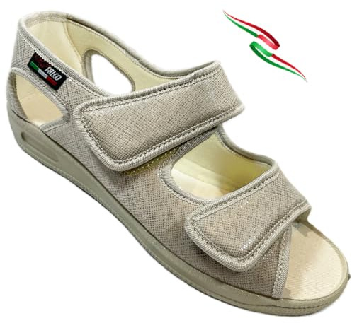 GAVIGA Women's Sandals, Adjustable with Sanitary Tears, Cotton, Ideal for Swollen Feet and Satin Rehabilitation, Satin Beige, 6 UK