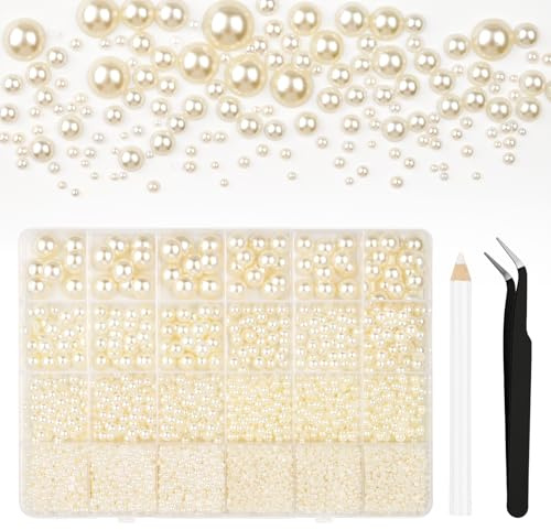 Bouiexye 13000 perlas beige con parte trasera plana de 2/3/4/5/6/8/10 mm, perlas semicirculares para bricolaje, manualidades, uñas, zapatos, fundas para teléfono móvil, etc