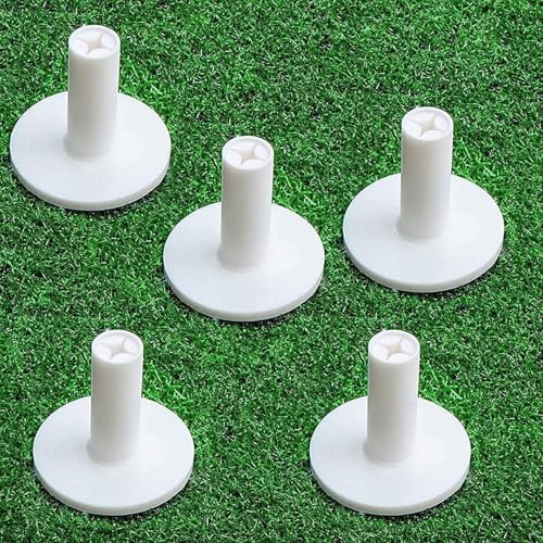 Rubber Golf Tees 1.5 2.0 Height Options with Cross Design 5 Pack for Golf Practice Mat, White Black Durable Tees for Driving Range, Tee Holder Set All-Weather Design for Hitting Mats (White 2.0'')
