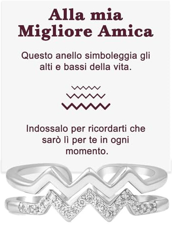 Anello Donna Migliore Amica per Amiche Donne Ragazze in Argento Sterling 925 Ispirazionale e di Incoraggiamento Alti e Bassi Regolabile - Cofanetto con DEDICA incluso (Alti e bBassi - Migliore Amica)