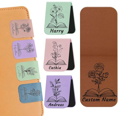Marque-Page Magnétique Personnalisé En Puir Marque-Pages Personnalisés Avec Nom Et Fleur De Naissance Cadeau Pour Les Amateurs De Livres Femmes Hommes (Style-A)