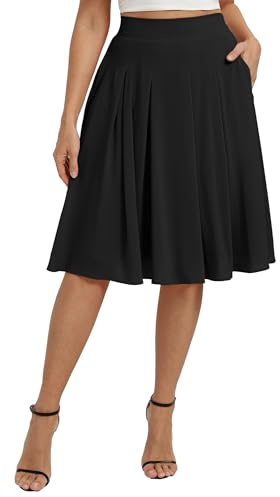 Belle Poque Faldas para Mujeres UK Cintura Alta Línea A Falda Plisada con Bolsillos, Negro, XXL