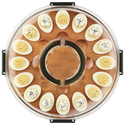 Eastuy Bandeja para Huevos Rellenos | Tabla para Charcutería con 24 Huecos Y Tapa,Contenedores de Huevos Rellenos,para Fiestas, Pascua, Acción de Gracias, Cenas, Buffet, Cocina Hogar, Catering,