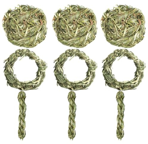 Kichvoe 9pcs Natural Grass Chew for Chinchilla and Small Pets, Teeth Grinding and Promotes Fun and Exercise, Green Pet Grass Snack for Rodents and Guinea Pigs