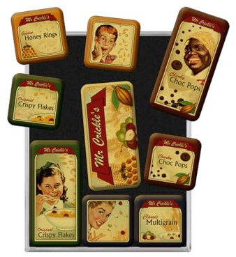 Nostalgic-Art, Juego de Imanes Retro, Mr. Crickle's – Idea de Regalo para la Cocina, Decoración para la Nevera, Diseño Vintage, 9 Unidades