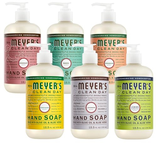 MRS. MEYER'S Liquid Hand Soap 12.5 OZ Scents Variety Pack 6 ( Rosemary, Basil, Geranium, Honeysuckle, Lavender, and Lemon Verbena)