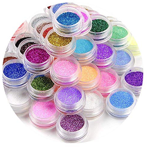 12 x Multiuse Glitter Pots Gorgeous Colours Fine Rainbow Dust Powder Nail Art Face Body Hair Decoration Design for Gel Nails and Regular Nail Polish
