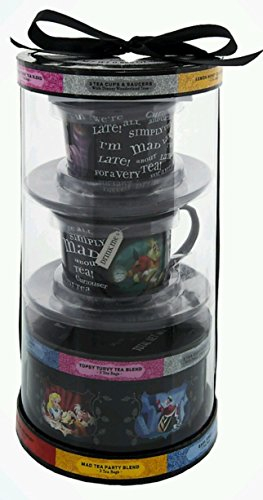 Disney Parks Alice im Wunderland Teetasse und Untertasse, Set mit Teetassen und Teebeuteln