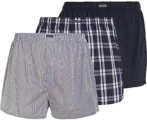 Calvin Klein Herren 3er Pack Boxershorts Lang, Mehrfarbig (Tide/Morgan Plaid/Montague Stripe), M