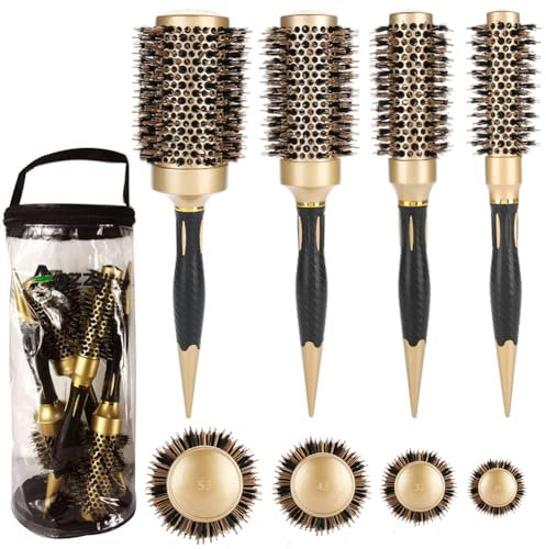 Aozzy Round Hair Brush for Blow Drying Professional Pottery Lonic Barrel Hair Styling Curling/Straight Women Boar Bristle Hairbrush Round Set