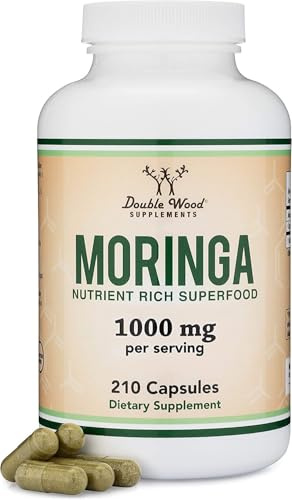 DWS Organic Moringa Capsules 1000mg - Pure Moringa Powder for Energy & Immune Support - Green Superfood Rich in Antioxidants, Essential Vitamins & Amino Acids - 105 Vegan Capsules
