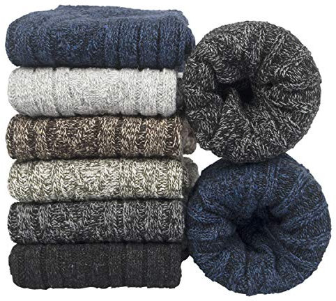 YSense Beau 6 Paar Merino WolleSocken für Herren Thermosocken Wintersocken Atmungsaktiv Wandersocken Trekkingsocken Baumwollsocken Business & Freizeit Stricksocken Sportsocken EU 38-45