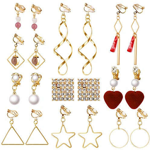 Hifot Boucle d'oreille Clip Femme Fille 10 Paires, Boucles d'oreilles Pendantes Longues Clips Oreilles Non percées