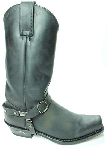 Sendra Boots 3091 Seta Noir Femmes Hommes Santiags Motard Western Cowboy Bottes Bout Carré Talon Incliné Pullstraps Fait Main Cuir Véritable Taille 43