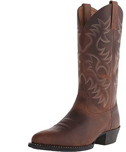 SWZEC Bottes de Cowboy Homme Vintage Mode Broderie Casual Bottes Bout Pointu Western Bottes Longues Talon Épais Marron 42