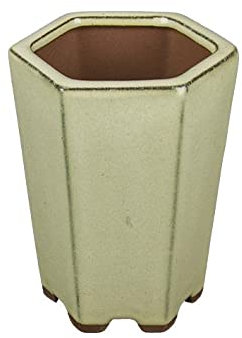 Vaso per bonsai esagonale (stile a cascata) in gres smaltato bianco 7,5x7,5x11,5 cm - SF37