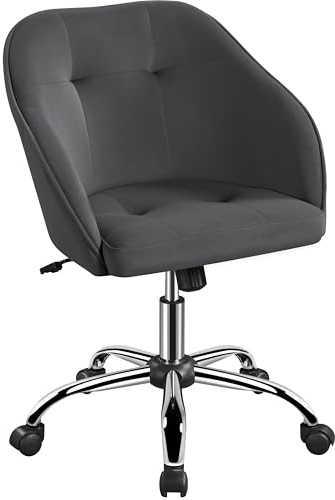 Yaheetech Sedia/Poltroncina Ufficio Scrivania in Velluto Imbottita Girevole a Rotelle Ergonomica Reclinabile Altezza Regolabile Portata 136 kg Grigia