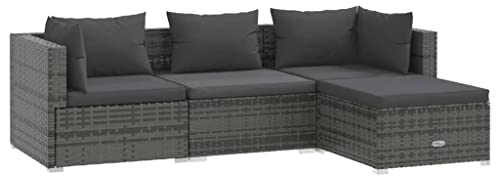 vidaXL Gartenmöbel 4-TLG. mit Kissen Mittelsofa Ecksofa Fußhocker Sitzgruppe Sofa Lounge Garten Garnitur Gartensofa Gartenset Poly Rattan Grau