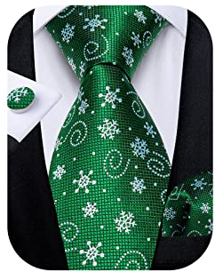 DiBanGu Juego de corbatas de Navidad para hombre con patrón festivo y bolsillo cuadrado de corbatas con caja de regalo, verde, blanco, Taille unique