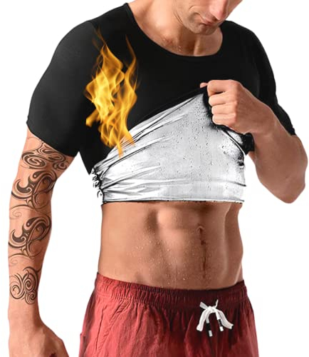 Saunaanzüge Sauna Shirt Kurzarm Oberteile T-Shirts Tops Abnehmen Rundhalsausschnitt Hot Thermo Sommer Sweat Schweiß Schwitzen Herren Männer Men
