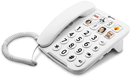 Geemarc Photophone 110 - Großtasten-Festnetztelefon mit verstärkter Empfangslautstärke, anpassbaren Fototasten und Lautsprecher für Senioren - Geringer bis mittlerer Hörverlust - DE Version