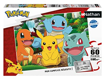 Nathan - Barnpussel - 60 stycken - Pokémon i parken - Flicka eller pojke från 6 år - Pussel av hög kvalitet - Tjock och hållbar kartong - Äventyr - 86187
