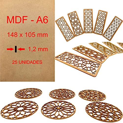 MDF Tablero Madera A6 | 148 x 105 x 1.2 mm Corte por Laser 10 w, 20 w, 30 w, 40 w CNC Router, Modelado, Calado, Bricolaje, Manualidades, Acabado Pulido, Alta Densidad. Madera Calidad (25)
