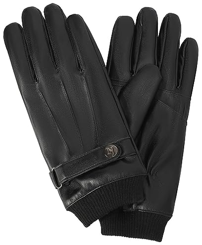 NOVBJECT Herren Lederhandschuhe Winter Full Hand Touchscreen Leder Fahren Klassische Warm Kaschmir Futter Outdoor Handschuhe (Schwarz, L)