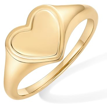 PAVOI 14K Yellow Gold Plated Heart Signet Ring for Women | Chunky Love Valentines Day Statement Stackable Band | Friendship Rings | Size 7