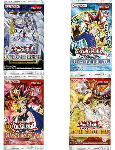 Yugioh! Mystery Box 4er Booster Set - Verschiedene aktuelle Sets - DEUTSCH - Überraschungspaket Yu-Gi-Oh! + Heartforcards® Versandschutz