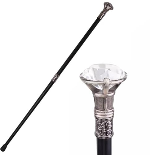Mavcobo Bastón con Cabeza De Diamante, Bastón De Metal,Plateado