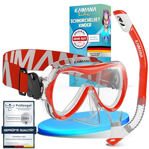 Das Neue KAIMANA® SeaExplorer Schnorchelset Kinder + Tragetasche, Taucherbrille mit Schnorchel, Taucherbrille Kinder, Alternative zur Schnorchelmaske Kinder, Taucherbrille mit Stoffband/Silikonband