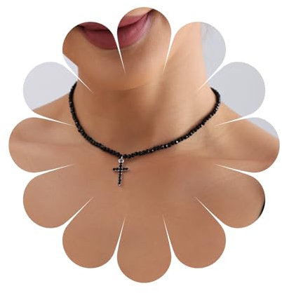 MIQIQAO Bunte Perlen Kurze Choker Halskette Boho Einfache Seed Bead Choker Halskette Winzige Seed Beads Halskette Vintage Choker Halsketten Schmuck für Frauen und Mädchen (BlackCrossDE)