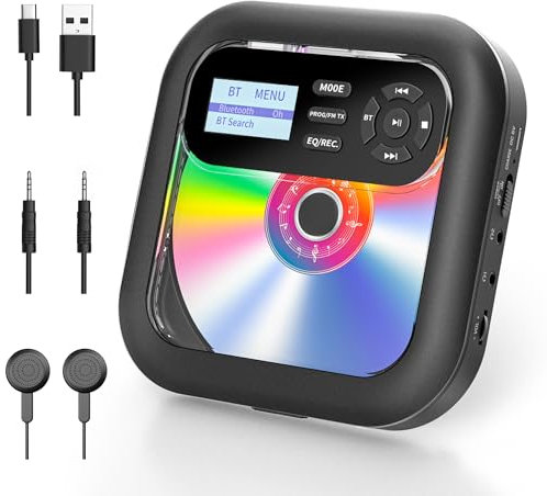 ARAFUNA Reproductor de CD Bluetooth - Reproductor de CD portátil con Altavoz, batería incorporada Adecuada para Uso en Exteriores, admite Bluetooth y Tarjeta TF, 7 Modos de reproducción