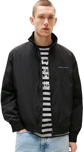Tommy Jeans Uomo Giacca a Vento Essential con Colletto alla Coreana, Nero (Black), M