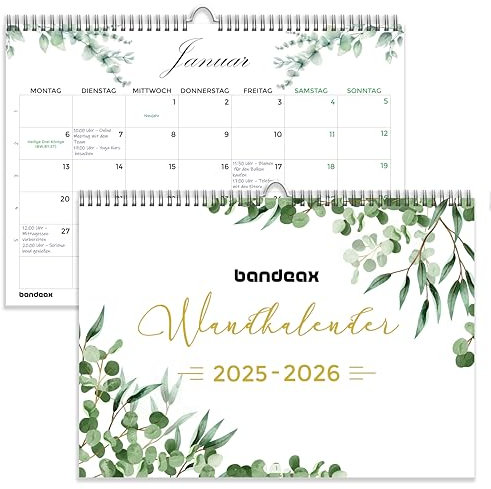 2 Jahre Monatskalender Jan 2025 – Dez 2026 DIN A4 quer, Wand-Kalender mit Feiertagen & Schulferien DE + AT, Familienplaner & Monatsplaner Terminkalender für Büro, Küche & Zuhause mit mehr Inhalt