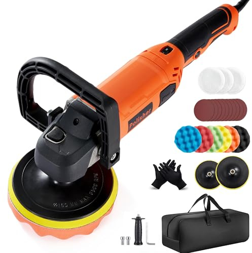 DNYKER Buffer Polisher, 1600W 7 Inch/6 Inch Rotary Buffer Polisher Waxer, 8 Variable Speeds 500-3600 RPM, Pulidora De Autos for Car Boat Sanding Polishing Waxing