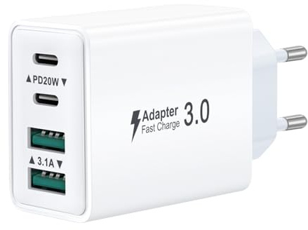 Caricatore USB C Presa, Multiplo 40W 4-Porto USBC Caricabatterie Rapido Spina Alimentatore per iPhone 17 16 15 14 13 12 Pro Max,Samsung, iPad, Multipla Spinotto QC & PD Adattatore Carica Cellulare