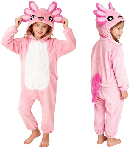 PinkSheep Barn vinter onesie, pyjamas, söt tecknad djurpyjamas för pojkar och flickor, mjuk jumpsuit klä upp kostym för barn, 7-8 år
