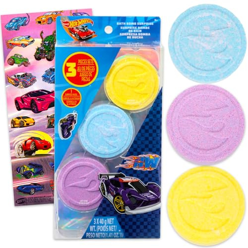 Hot Wheels Badekugeln für Kinder – Bündel mit 3 duftenden Badekugeln mit Überraschung im Inneren plus Aufklebern | Hot Wheels Badewannenspielzeug für Kinder, Jungen, Mädchen