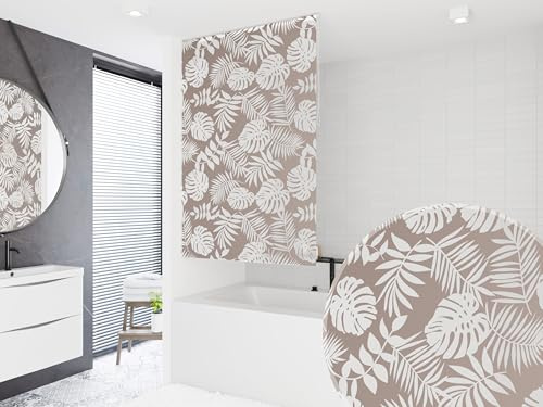 probath Basic Duschrollo Havanna Braun Beige Weiss Blätter 13 Breiten zur Wahl Duschvorhang (100x240 cm)
