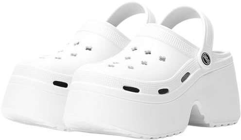 Fryloo Pantoufles Femmes 9cm Plateforme Clogs, Sandales De Coin Bracelet Convertible, Hauteur Antidérapante Augmenter Eva Été Plage Chaussures Plein Air-blanc-35-36