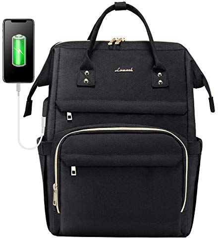 LOVEVOOK Mochila Mujer, Impermeable Mochila para Ordenador Portátil 15,6 Pulgadas con Puerto de USB, Multifuncional Mochila Portátil Negro Mochila Escola para Negocio Viajes Trabajo Universidad