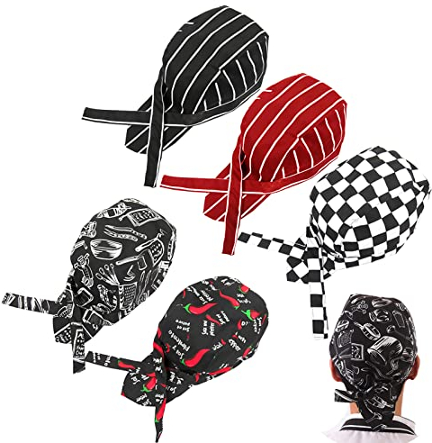 Osuter 5PCS Kochmütze Bandana Baumwolle Chefkochmütze Einstellbar Kochhut für Männliche und Weibliche Köche in der Küche