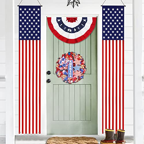 Drapeau américain Anley Bannières de porte à tirette Signes de porche (2 pièces) - 12 x 72 couleurs vives et résistant à la décoloration - Drapeau des États-Unis Bannière murale suspendue Décoration