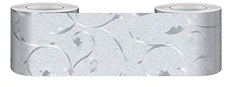 Carta da parati Borders per Cucine Autoadesiva Camera dei Bambini Argento Vite Sfoderabile Adesivo Da Parete Impermeabile Baseboard PVC Bordo Decorativo 5cm X 500cm