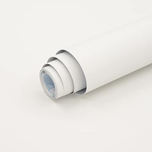 Hode White Vinyl Wrap Sticky Back Plastic for Kitchen Cupboards Furniture, Peel and Stick Self Adhesive Wallpaper Contact Paper, Wall Paper Roll Matt Removable Waterproof 40cmx3m