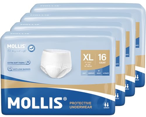 MOLLIS Incontinence Pants, Adult Pull Up, X-Large, 64 Count | Unisex Disposable Protective Underwear, Maximum Absorbency